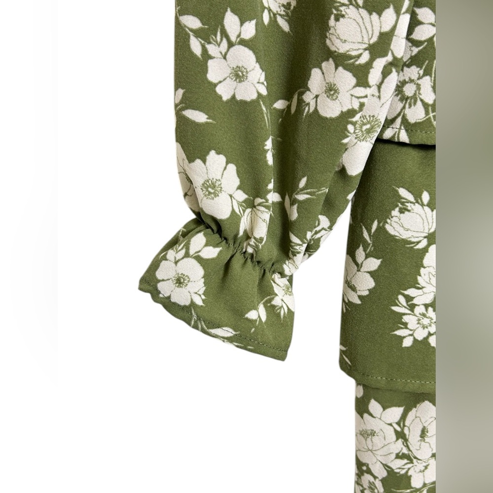 Inspired Hearts Boho Floral Tiered Mini Dress Olive Green Size Small - Picture 6 of 9